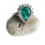 Large Pear Shape Emerald with diamonds in 14 karat yellow gold