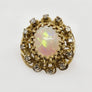 Large Opal and Diamond Cluster Ring 14 Karat Yellow Gold