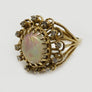 Large Opal and Diamond Cluster Ring 14 Karat Yellow Gold