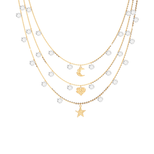 Rebecca Triple Necklace in Sterling Silver and Gold Plating Swarovski Crystals