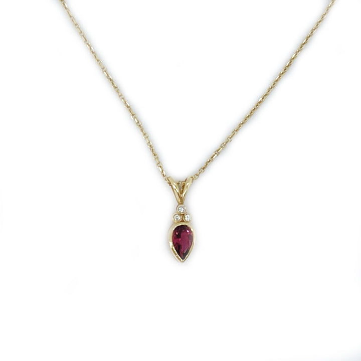 Pink Tourmaline and Diamond Necklace 14Karat Yellow Gold