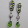 Green Peridot and Diamonds Dangle Earrings in 18k White Gold