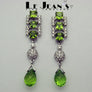 Green Peridot and Diamonds Dangle Earrings in 18k White Gold