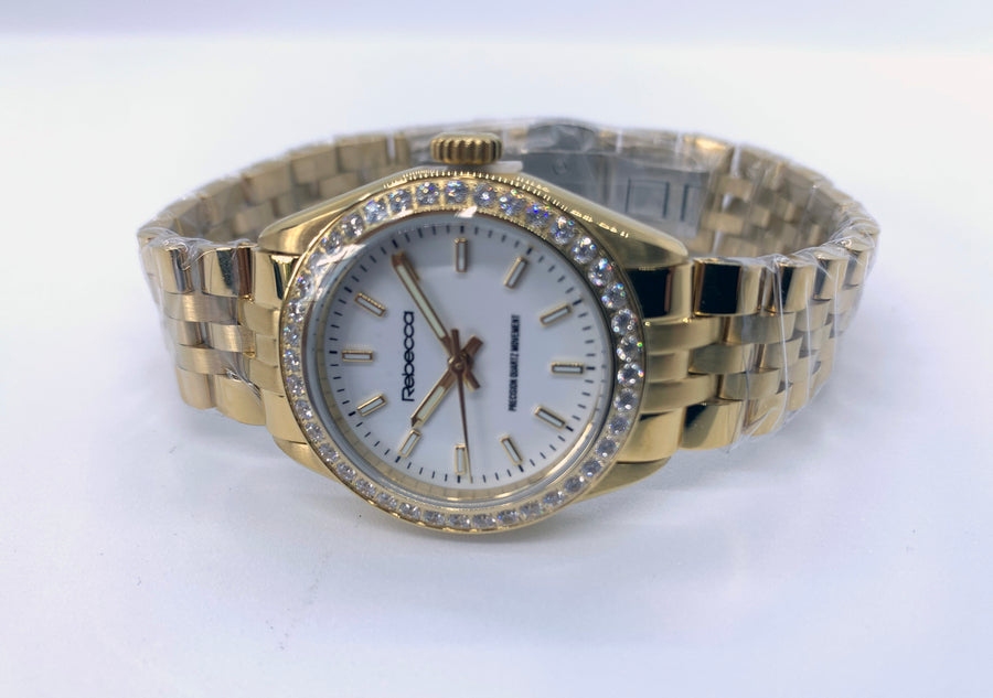 Rebecca Gold Tone Jubilee Band Watch Swarovski crystals