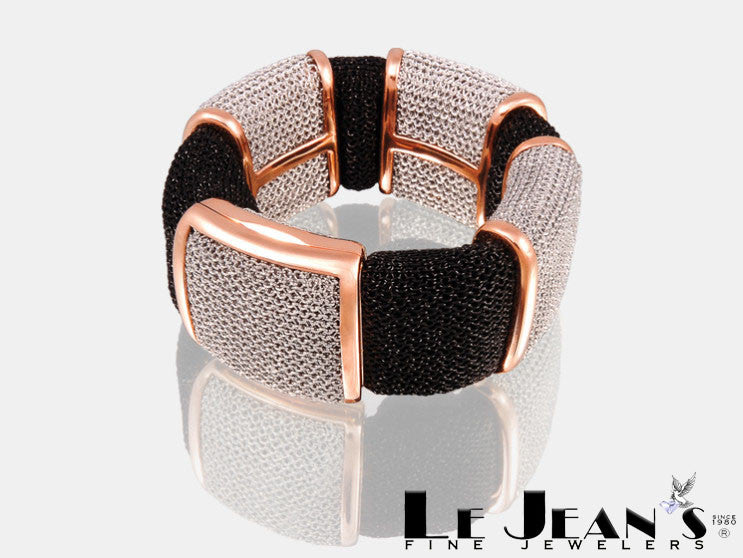 Sterling Silver Mesh Black Bracelet