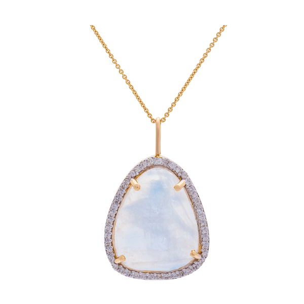 Rainbow Moonstone and Diamond Pendant in 18k