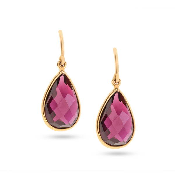 Rhodolite Garnet Simple Pear Dangle Earrings in 18K