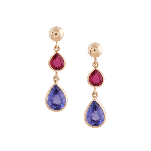 Tanzanite & Pink Tourmaline Earring in 18k