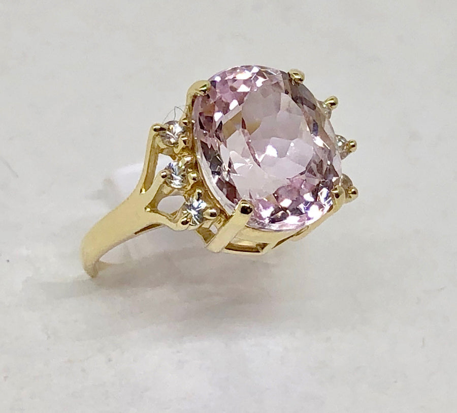 Pink Morganite CZ and White Sapphires 14 Karay Yellow Ring