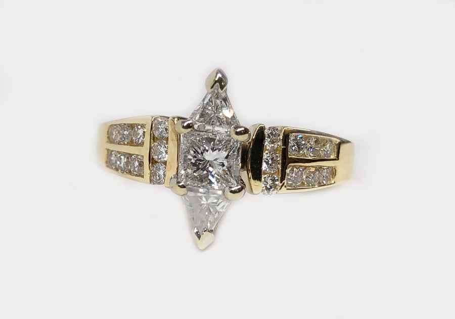Marquise Shape Princess and Trillion Diamonds Engagement Ring