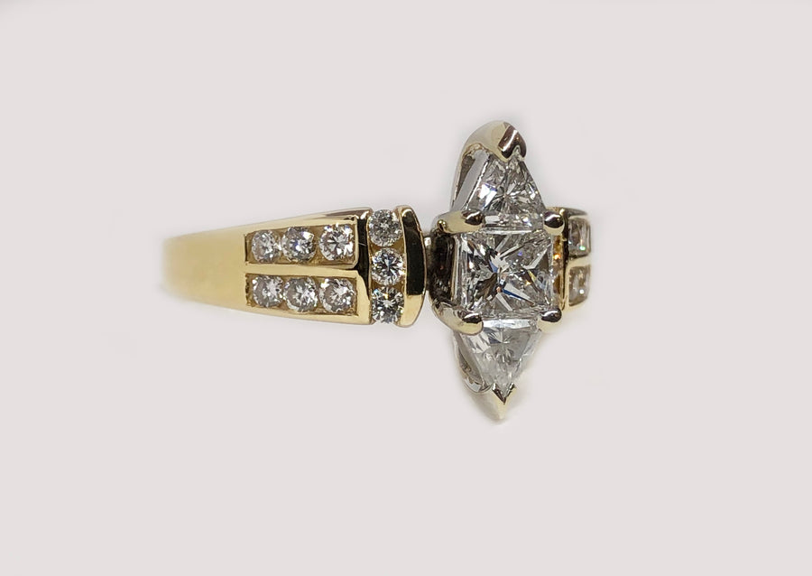 Marquise Shape Princess and Trillion Diamonds Engagement Ring
