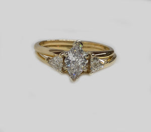 Engagement Diamond Ring With Trillions Insert 14 Karat Gold