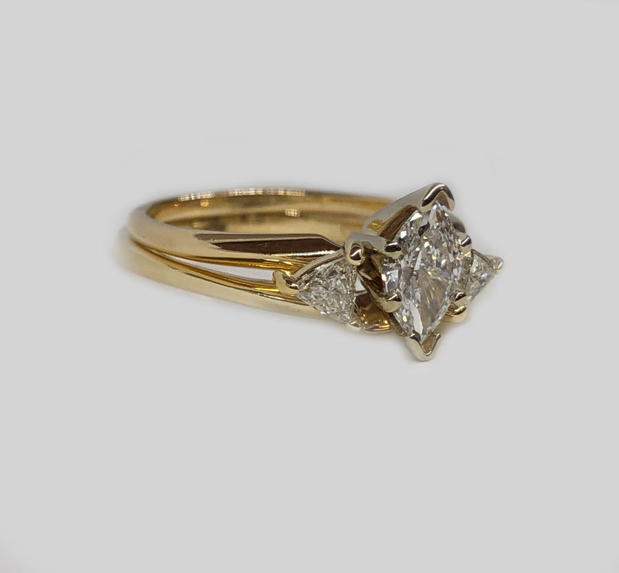 Engagement Diamond Ring With Trillions Insert 14 Karat Gold