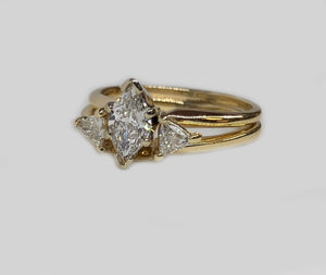 Engagement Diamond Ring With Trillions Insert 14 Karat Gold