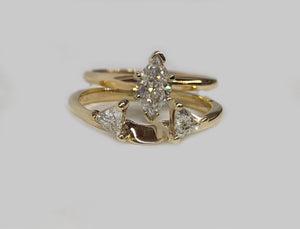 Engagement Diamond Ring With Trillions Insert 14 Karat Gold