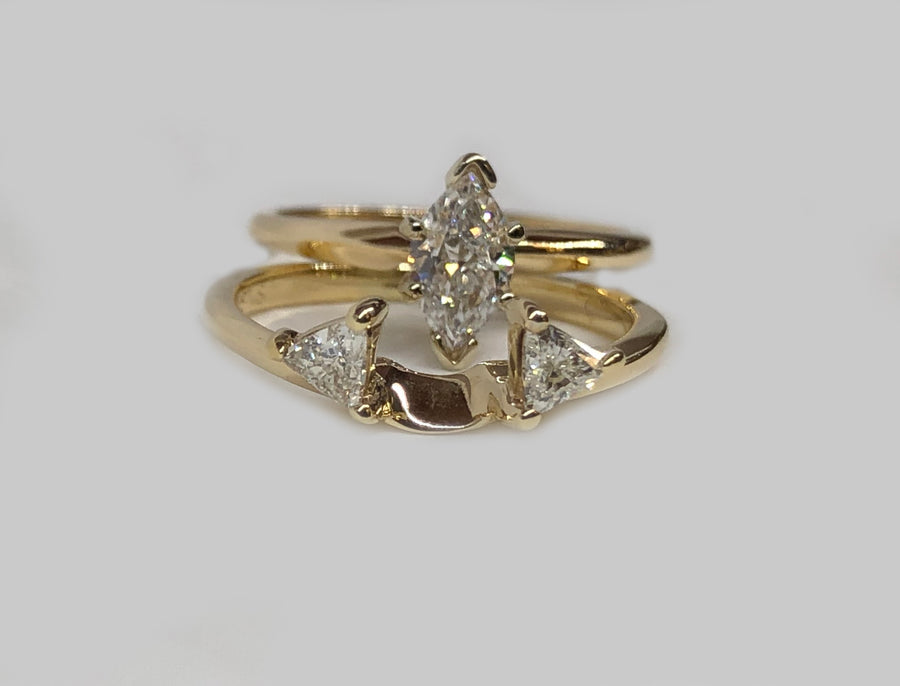 Engagement Diamond Ring With Trillions Insert 14 Karat Gold