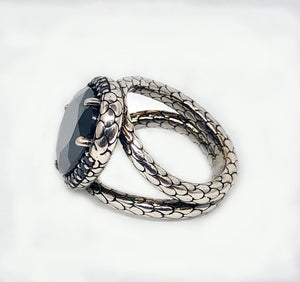 Black Spinel Ring Sterling Silver Pattern Design
