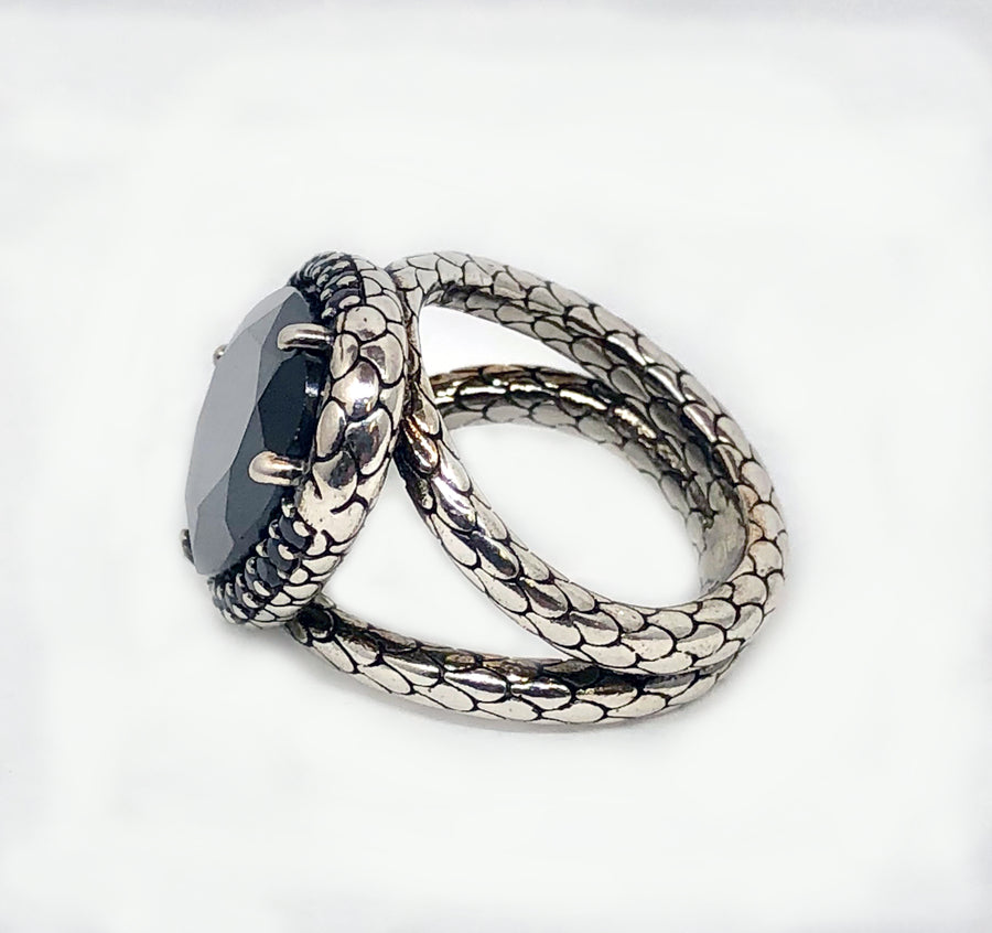 Black Spinel Ring Sterling Silver Pattern Design