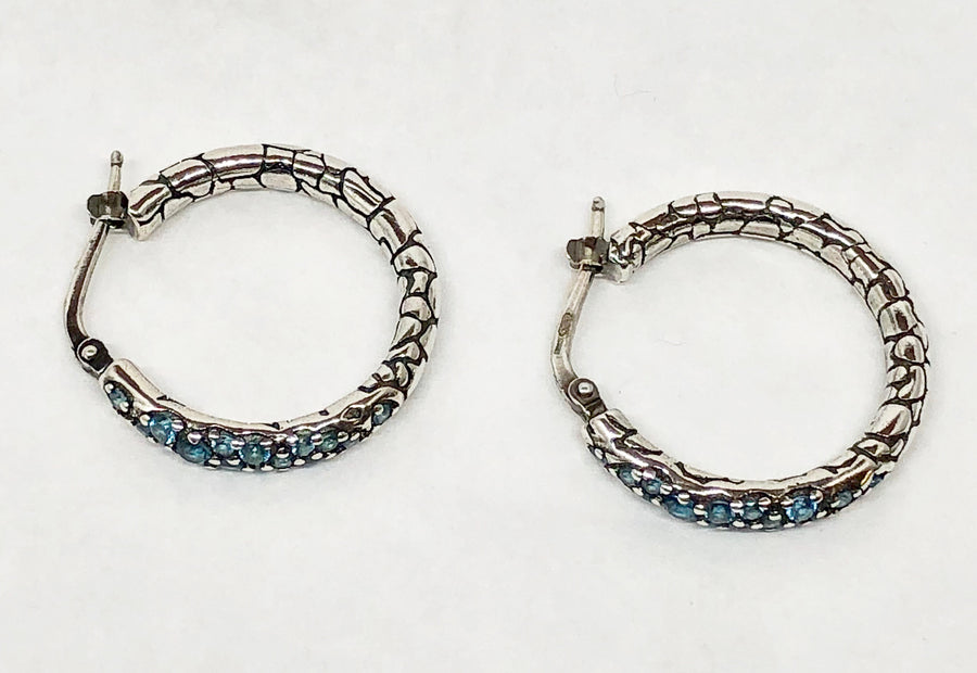 London Blue Topaz Earrings Pattern Design Sterling Silver