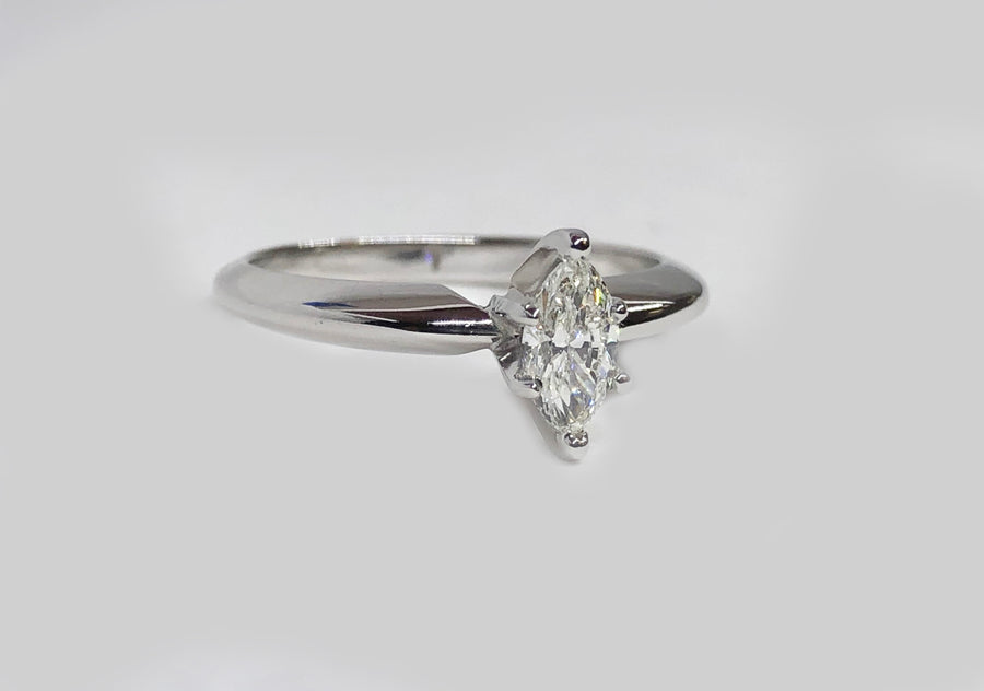 Marquise Solitaire Diamond Ring 14Karat White Gold