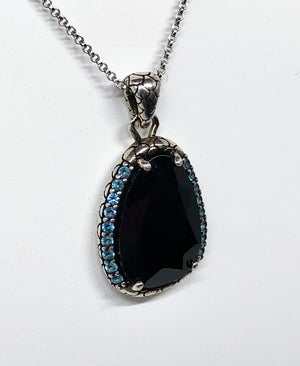 Black Spinel Blue Topaz Sterling Silver Pendant
