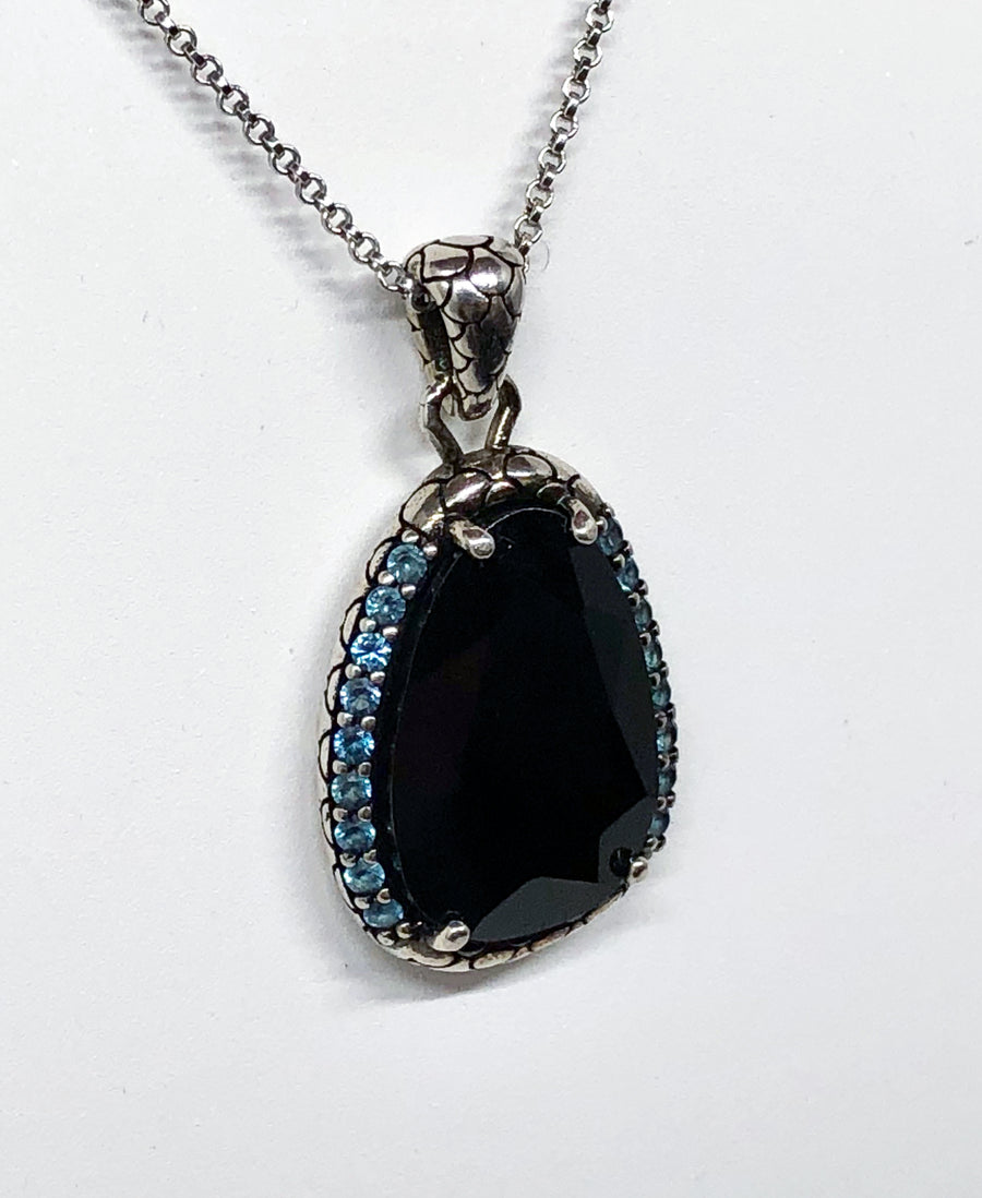 Black Spinel Blue Topaz Sterling Silver Pendant