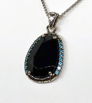 Black Spinel Blue Topaz Sterling Silver Pendant