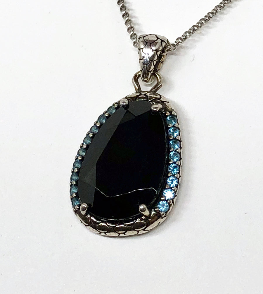 Black Spinel Blue Topaz Sterling Silver Pendant