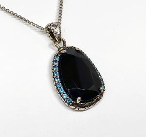 Black Spinel Blue Topaz Sterling Silver Pendant