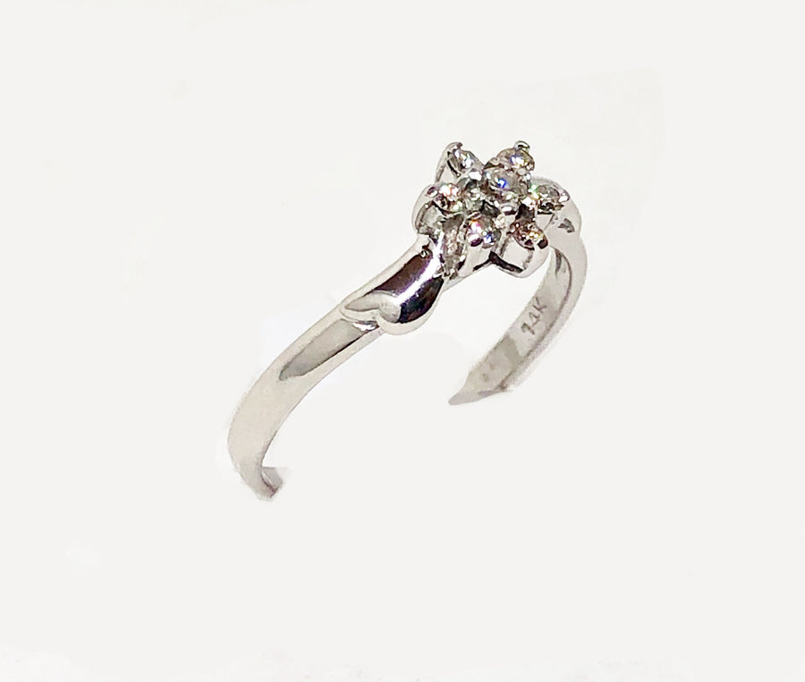 Flower Design Diamond Ring 14 Karat White Gold