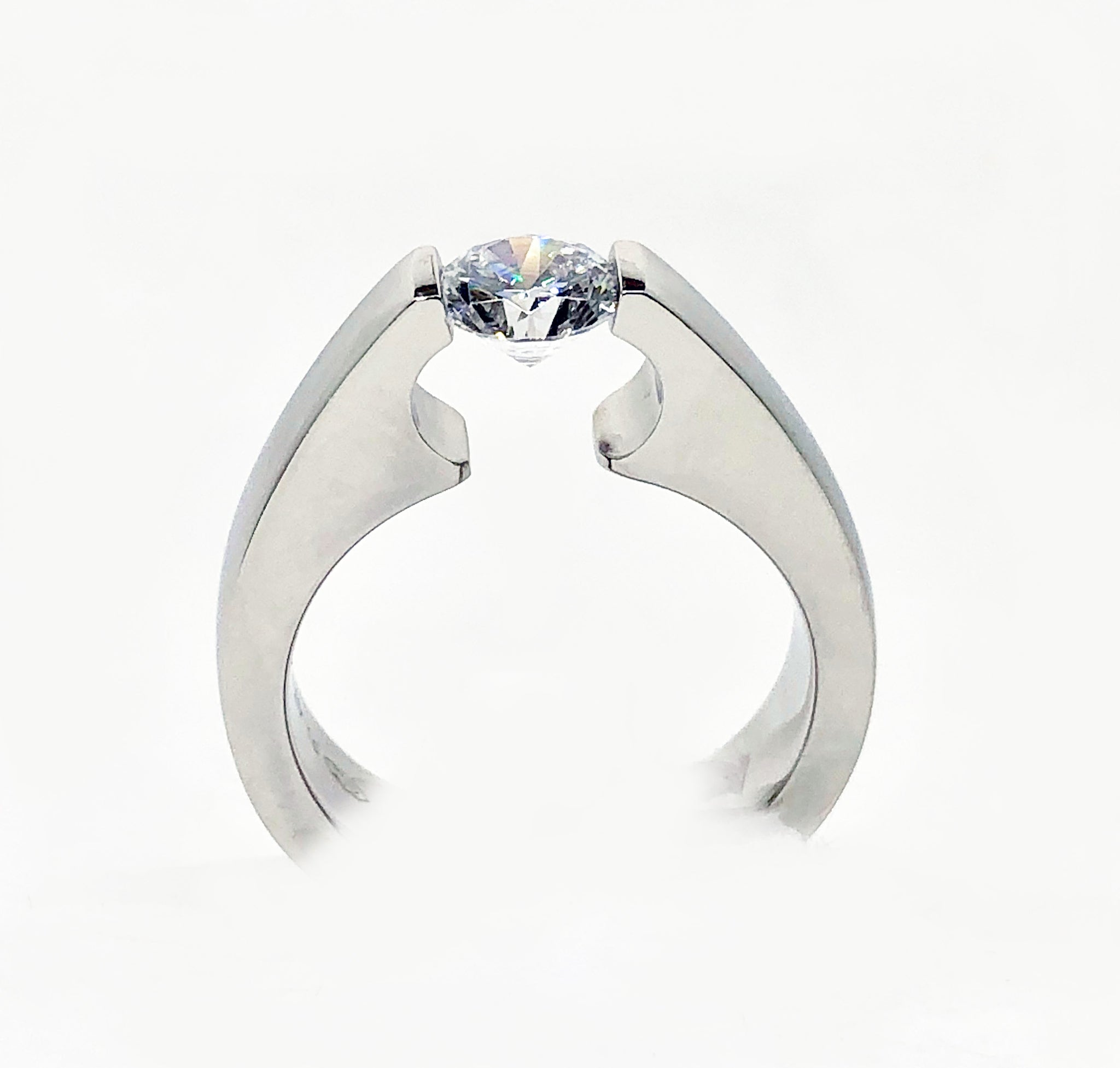 14K White Gold Tension Set Engagement Ring 1 Carat G-VS2 Ideal Cut Round  Diamond (Size 3.5) | Amazon.com