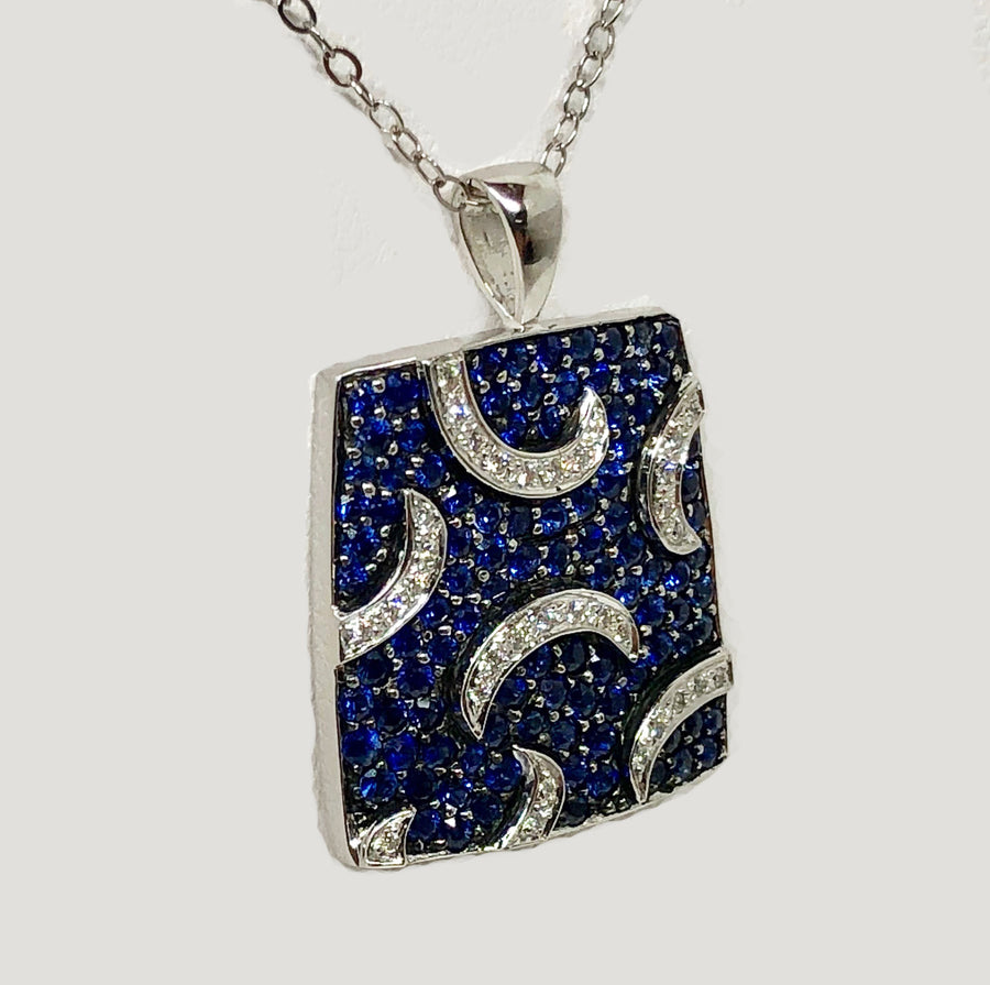 Sapphire and Diamond Pendant 18 Karat White Gold