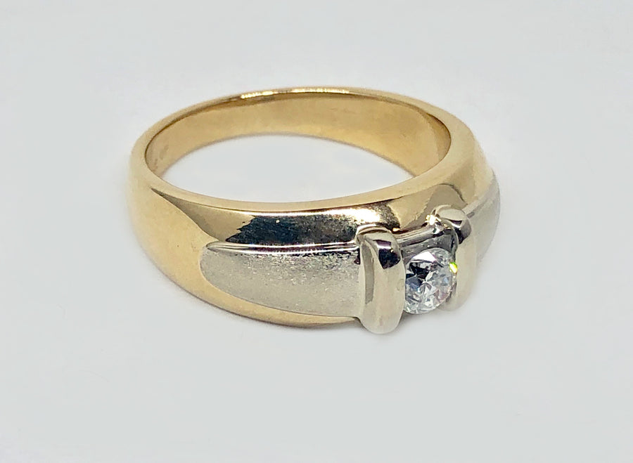Mens Diamond Ring Solid 14 Karat White Yellow Gold