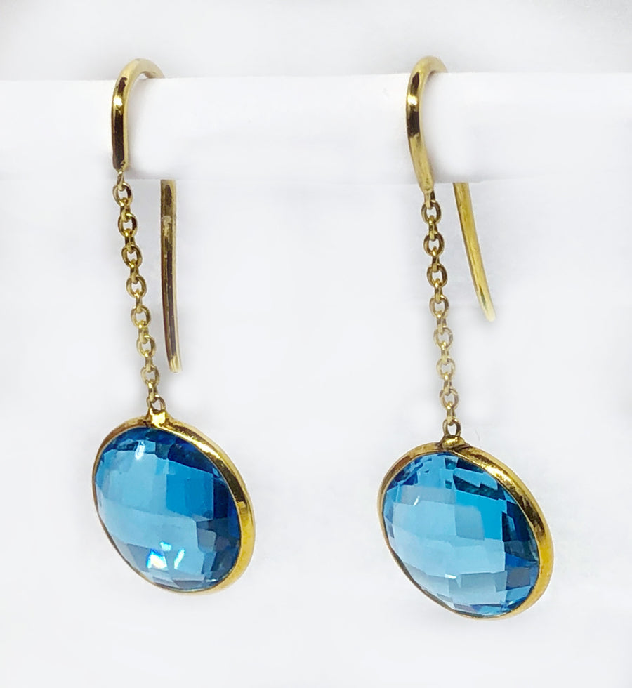 Dangle Blue Topaz Earrings 18 Karat Yellow Gold