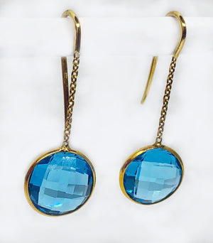 Dangle Blue Topaz Earrings 18 Karat Yellow Gold