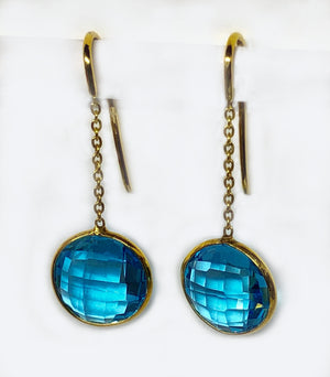 Dangle Blue Topaz Earrings 18 Karat Yellow Gold