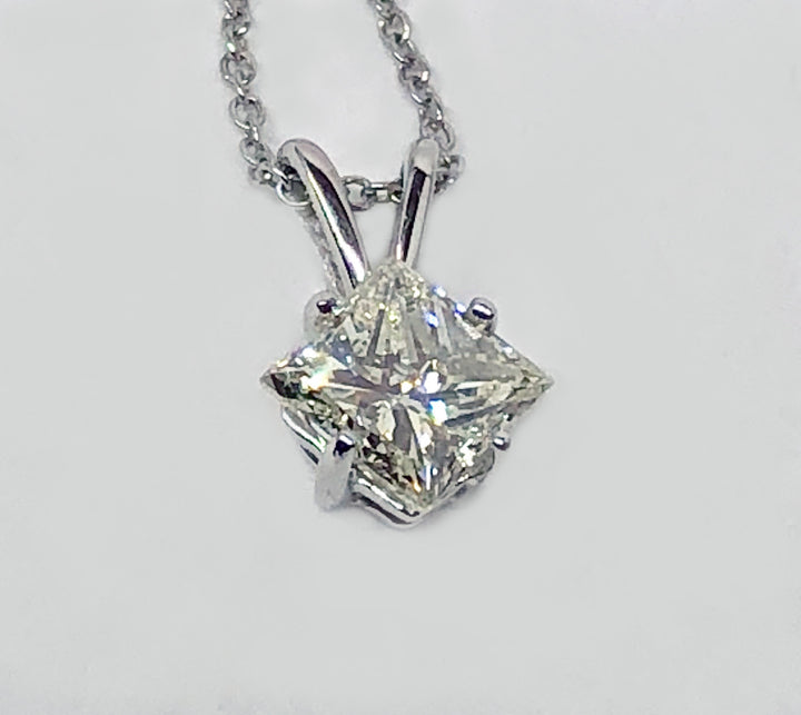 Princess Cut Diamond Pendant 14 Karat White Gold