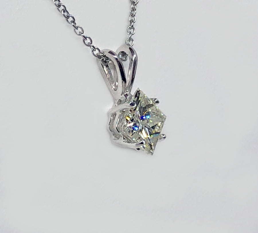 Princess Cut Diamond Pendant 14 Karat White Gold