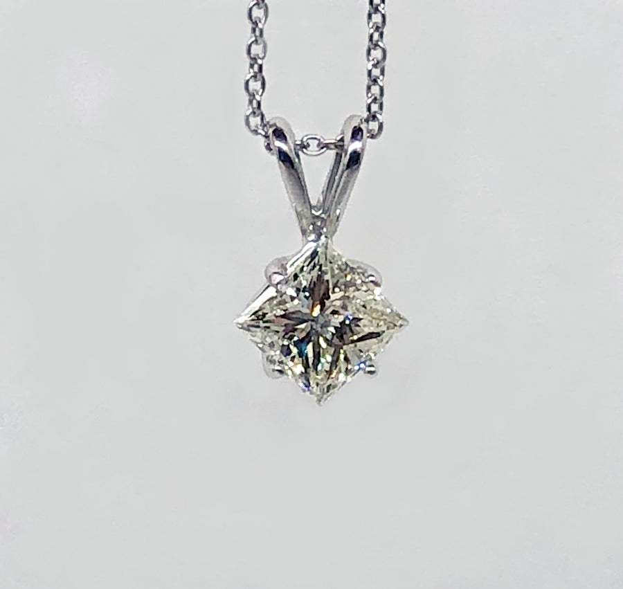 Princess Cut Diamond Pendant 14 Karat White Gold