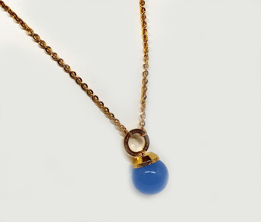 Blue Stone Bead in Bronze Rebecca Necklace 30"