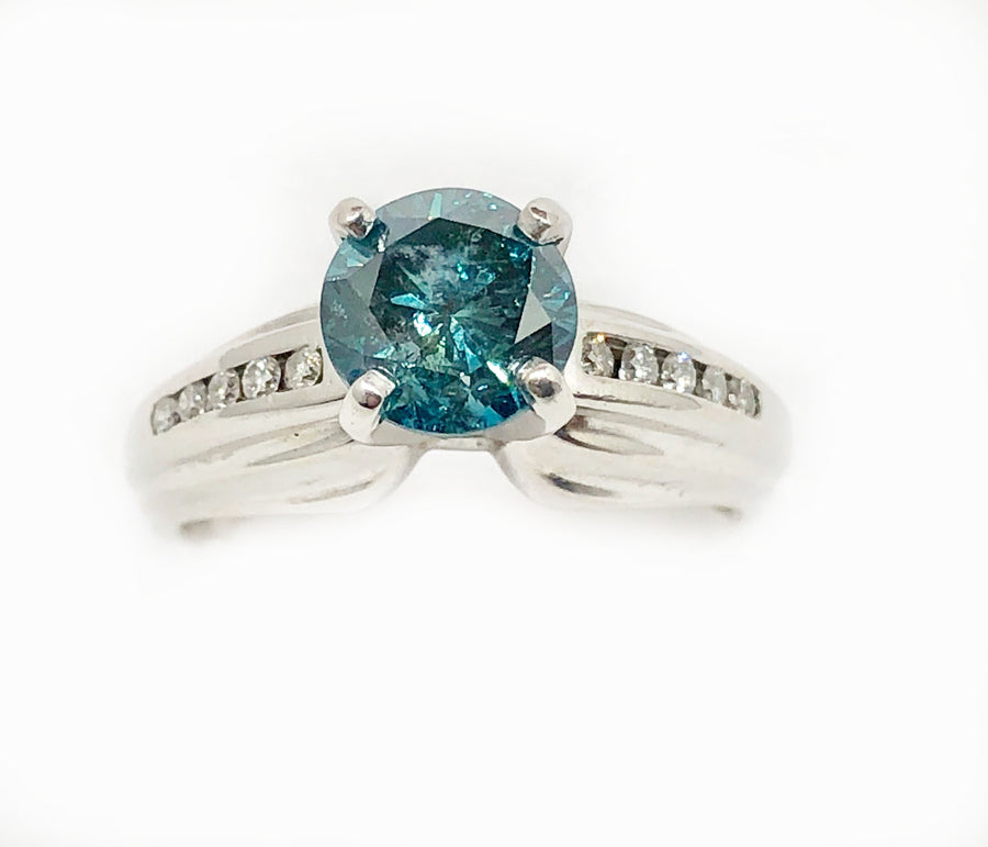 Teal Natural Diamond 14 Karat White Gold