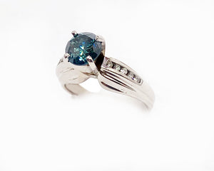 Teal Natural Diamond 14 Karat White Gold