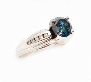 Teal Natural Diamond 14 Karat White Gold