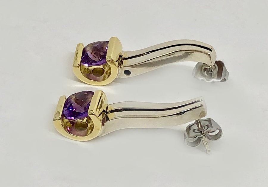 Custom Made Amethyst Earrings 18K and Sterling