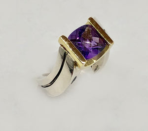 Custom Made Amethyst Ring 18Karat and Sterling Silver