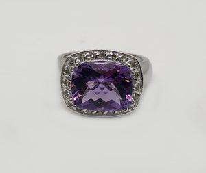 Amethyst And Diamond Ring in 14 Karat White Gold