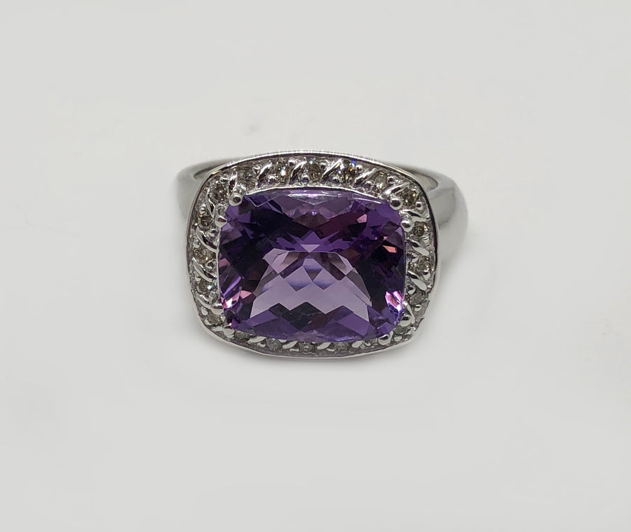 Amethyst And Diamond Ring in 14 Karat White Gold