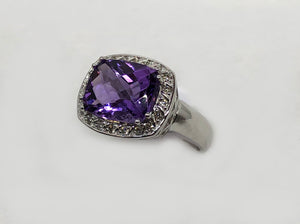 Amethyst And Diamond Ring in 14 Karat White Gold