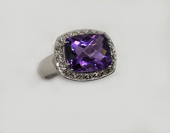 Amethyst And Diamond Ring in 14 Karat White Gold