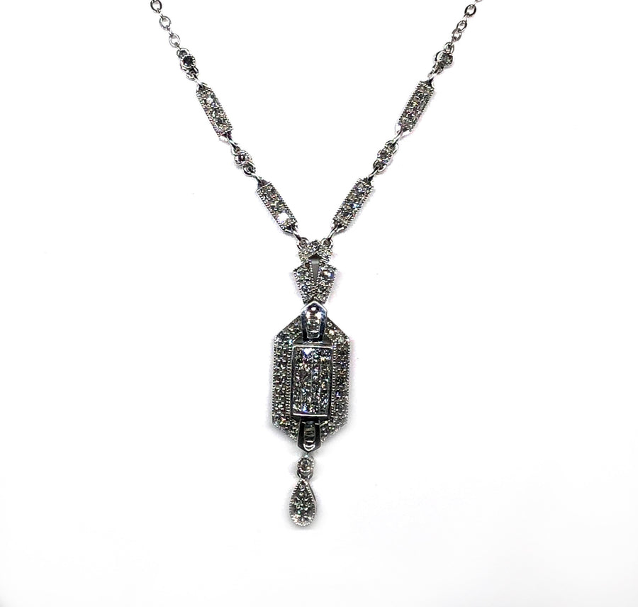 Retro Look Diamond Pendant in 14 Karat White Gold.